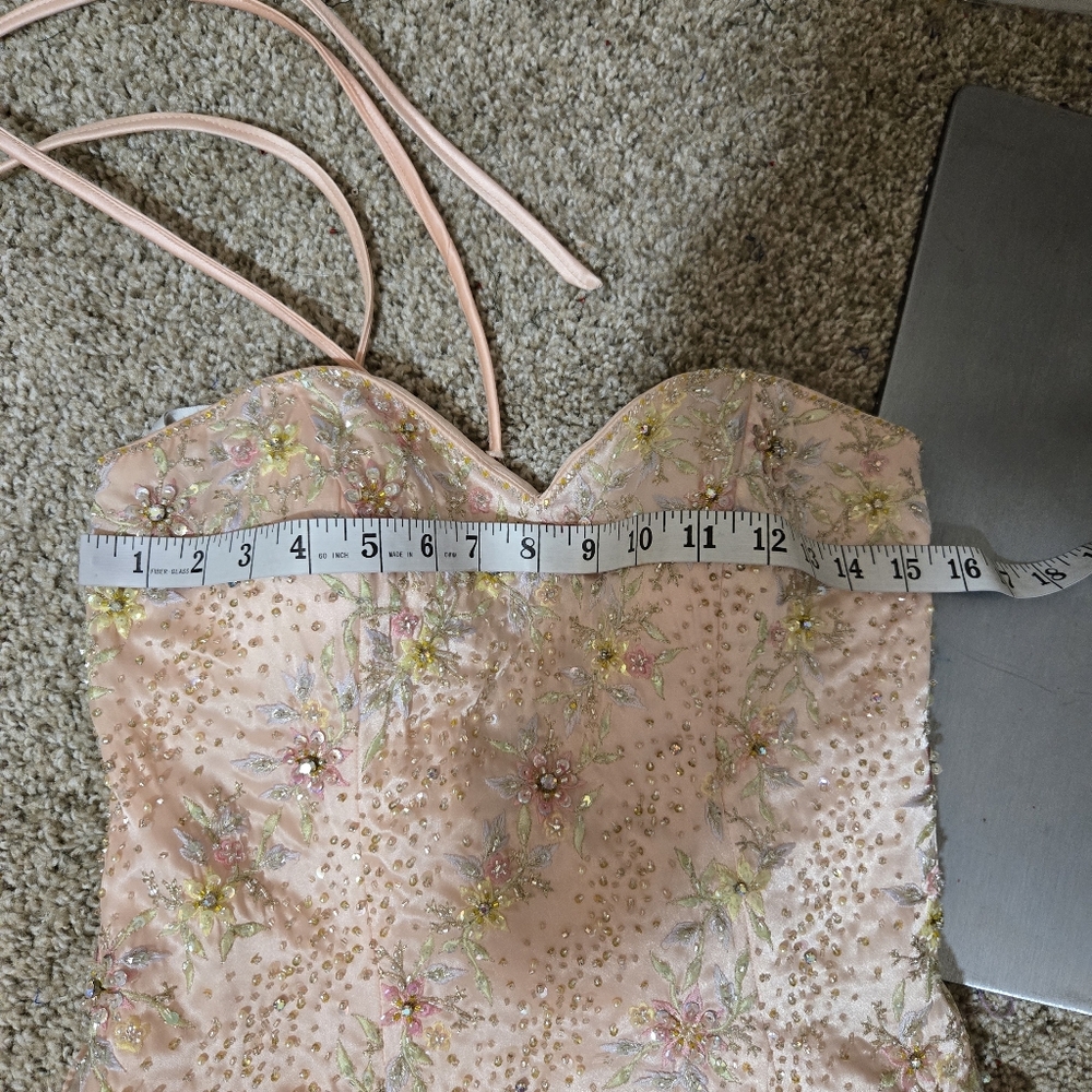 Sz 8 (fits 4 w/ corset Room) Mary's P3279 Peach Chiffon Ruffle Gown w Crystals - Picture 5 of 9